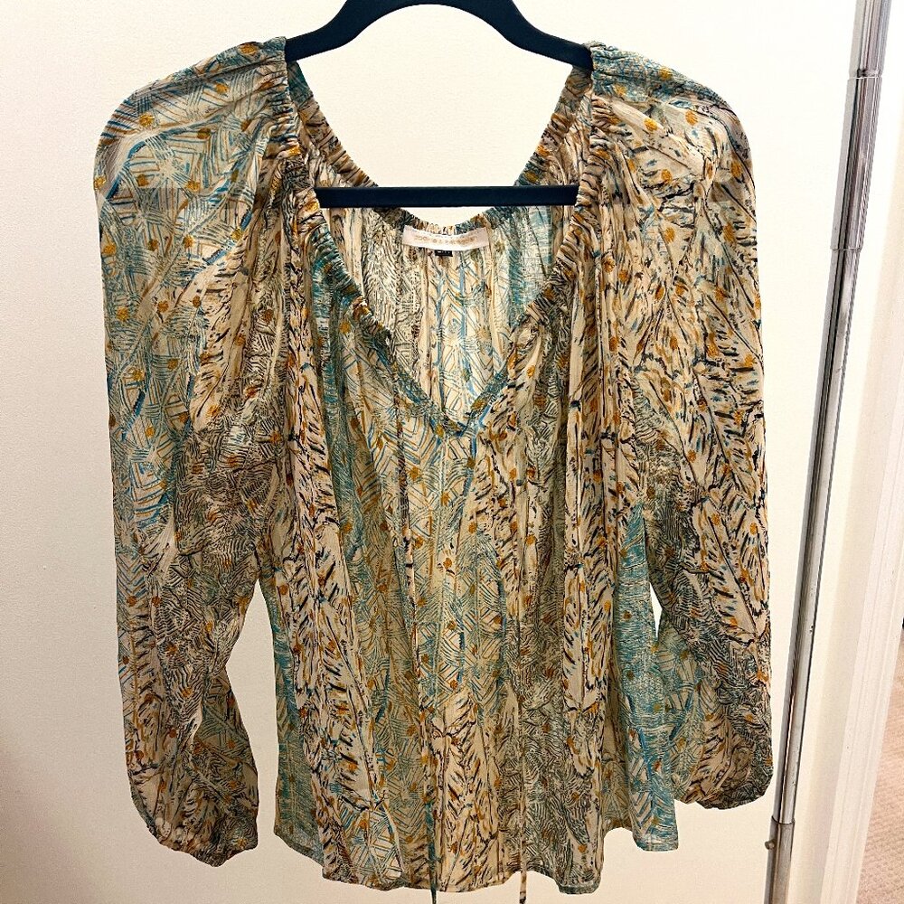 Pookie & Sebastian Sz S/M Boho Peasant Style Blouse with metallic details
